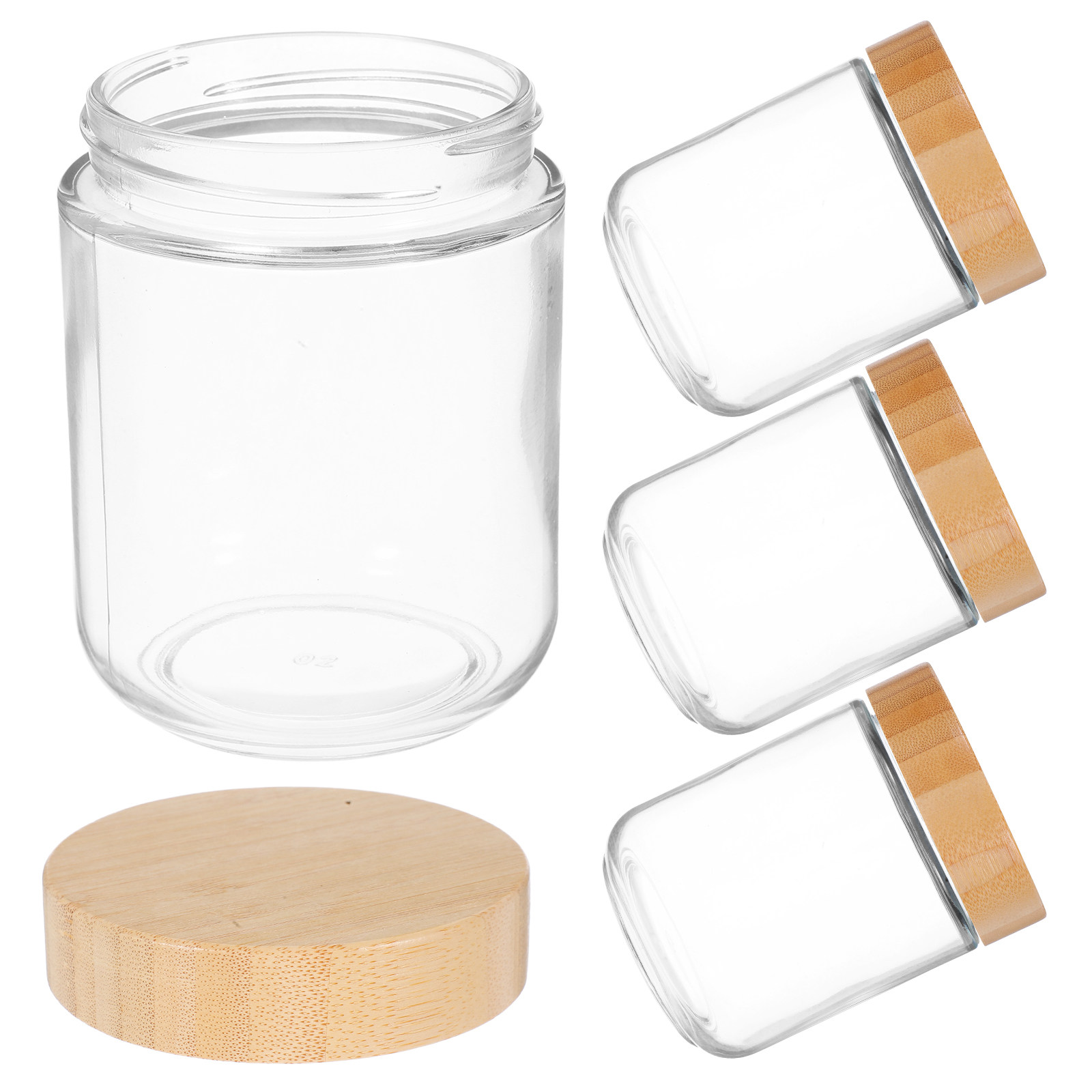 Food Storage Airtight - 4 Adet Şeffaf Cam Kavanoz, Bambu