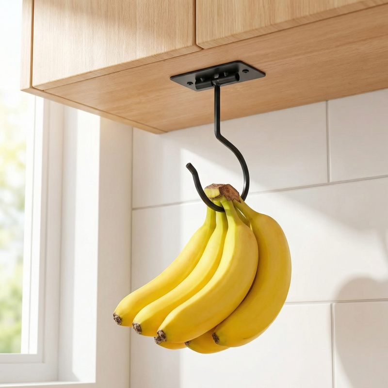 Food Storage In The Kitchen - Siyah Metal Kendinden Yapışkanlı Muz Askısı